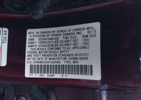 2015 Honda Cr-V Ex из США, поврежденный, VIN 2HKRM3H55FH524463